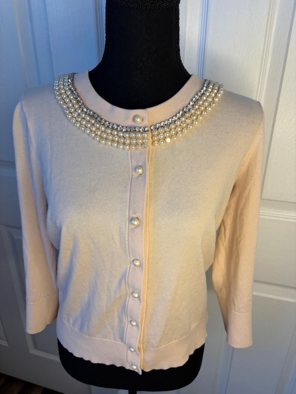 kate spade Pearl-Trimmed Cotton Light Pink Cropped Cardigan size medium